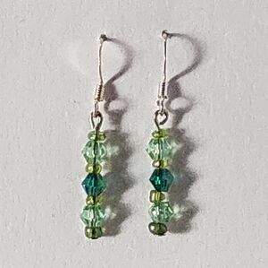Handmade Green Crystal and Glass Beaded Earrings